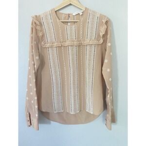 Veronica Beard 100% Silk Ruffle Peasant Top Women Sz 4 Embroidered